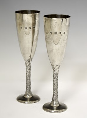 Lot 100 - Pair of Elizabeth II silver champagne flutes
