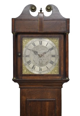 Lot 665 - George III inlaid oak and mahogany-cased 30-hour brass dial longcase clock, William Wilks, Wolverton
