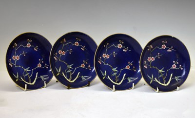 Lot 235 - Four Chinese Daoguang prunus and bamboo saucers (one with chip)
