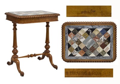 Lot 460 - Victorian carved walnut and marble specimen table stamped Gillow and Edwards & Roberts