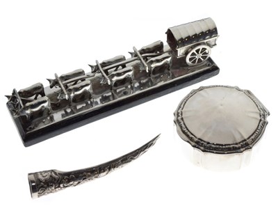 Lot 149 - Chinese white metal nail guard, trinket box, etc..