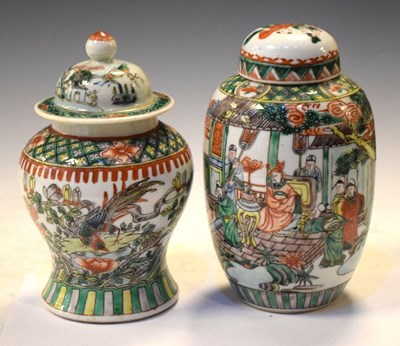 Lot 354 - Two Chinese Canton Famille Verte jars and covers