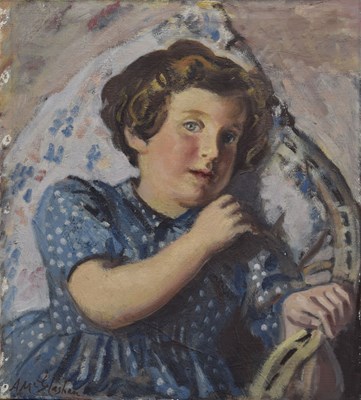 Lot 634 - Archibald McGlashan, ARSA, (Scottish, 1888-1980) - Oil on canvas - Portrait of a girl