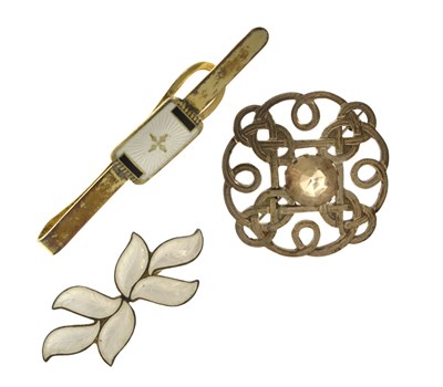 Lot 116 - Aksel Holmsen, Norwegian enamelled silver gilt brooch; an Ivar T Holth, Norwegian tie clip, etc