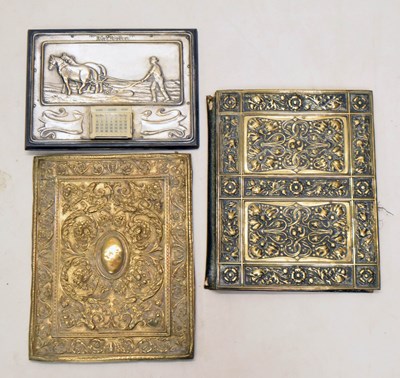 Lot 395 - Early 20th century silver plated easel perpetual calendar - 'The Toiler', etc