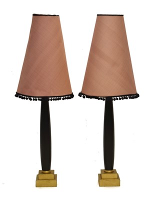 Lot 302 - Porta Romana - Pair of giltwood and ebonised table lamps