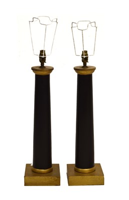 Lot 303 - Porta Romana - Pair of giltwood and ebonised table lamps