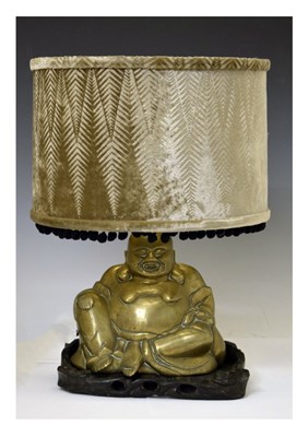 Lot 304 - Cast brass table lamp modelled as a figure of Buddha