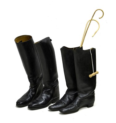 Lot 446 - Pair of black leather Cavallo riding boots, etc