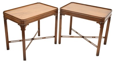 Lot 727 - Pair of reproduction mahogany side tables in the Chippendale taste