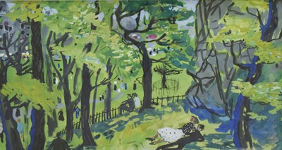 Lot 582 - 20th century English School - Gouache - Figures in a park