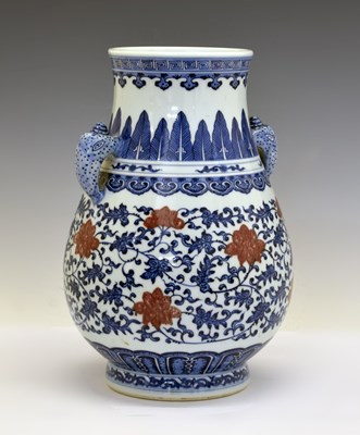 Lot 207 - Chinese porcelain blue and copper red vase