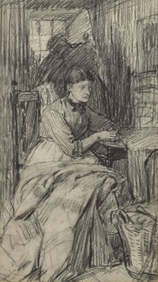 Lot 283 - Walter Langley RI (British, 1852-1922) - Charcoal study of a girl seated at a table