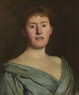 Lot 287 - Edwin Harris, RBSA (British, 1855-1906) - Oil on canvas - Portrait of a young woman