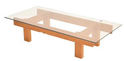 Lot 655 - Toughened glass and pine framed rectangular low coffee table