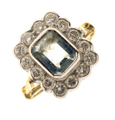 Lot 14 - Aquamarine and diamond 18ct yellow gold and white gold cluster ring