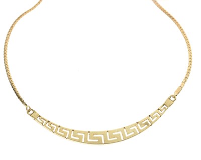 Lot 140 - Greek key design collar necklace, stamped 585