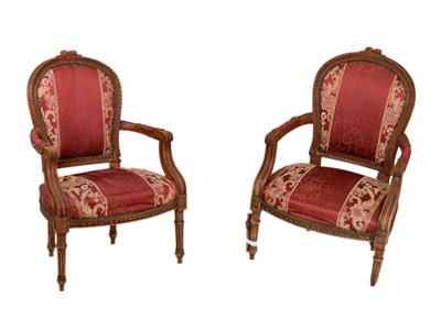 Lot 652 - Pair of French style fauteuil chairs