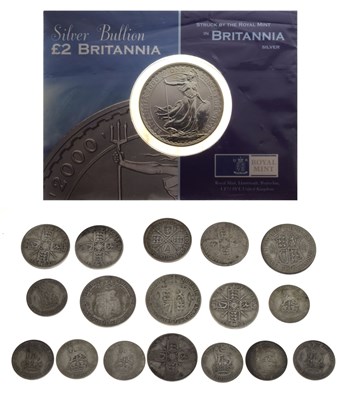 Lot 236 - Royal Mint - Silver Britannia, 2000, together with a quantity of pre 1947 coinage