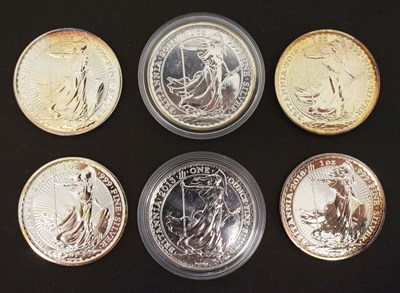 Lot 239 - Elizabeth II - Six one-ounce silver proof Britannia coins