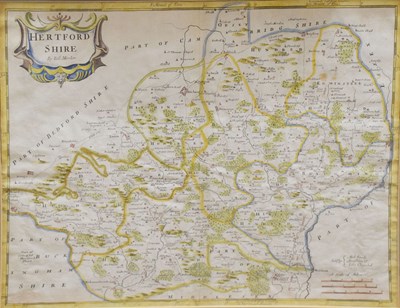 Lot 461 - Robert Morden (fl. 1668-1703) - 17th century hand coloured engraved map of Hertfordshire