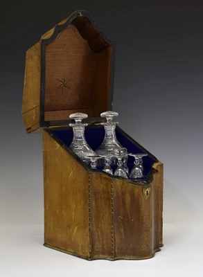 Lot 242 - George III inlaid mahogany serpentine front knife box converted to a decanter box