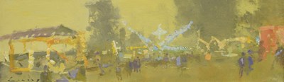 Lot 310 - Fred Cuming RA (British, 1930-2022) - Oil on board - 'Fairground'
