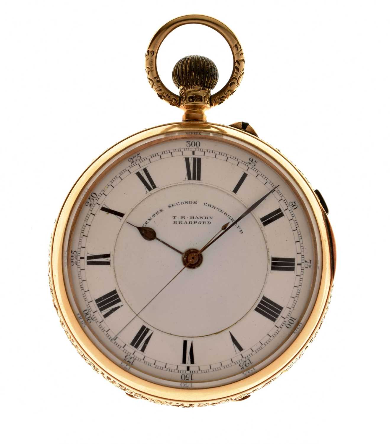 Lot 77 - Edwardian 18ct gold cased open face pocket watch, T.R. Hanby of Bradford