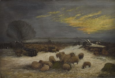 Lot 630 - English School, circa 1900 - Oil on canvas - Sheep wintering