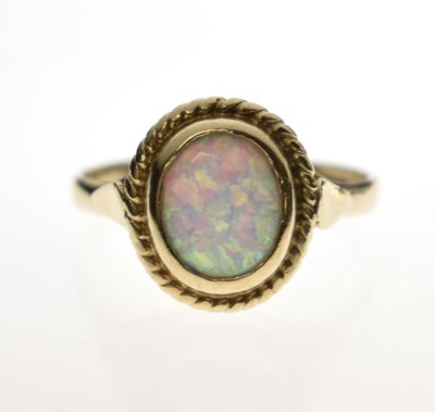 Lot 20 - 9ct gold half eternity ring set seven cubic zirconias and an opal 9ct gold ring (a/f)