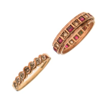 Lot 52 - Diamond half eternity 9ct gold ring, etc