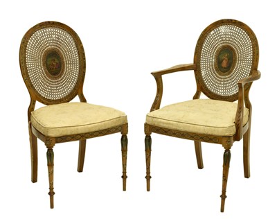 Lot 758 - Sheraton Revival painted satinwood open armchair, etc