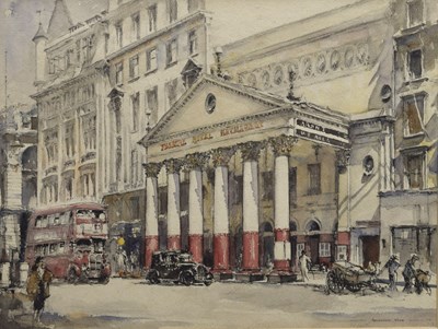 Lot 306 - Allanson Hick (British, 1898-1975) - Watercolour - 'Theatre Royal, Haymarket'