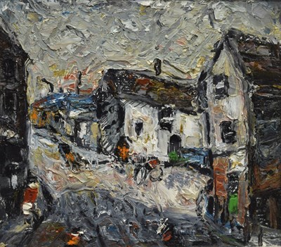 Lot 443 - Barrington Tabb (British, 1934-2022) - Oil on board - 'Old Sea Houses, Brixham'