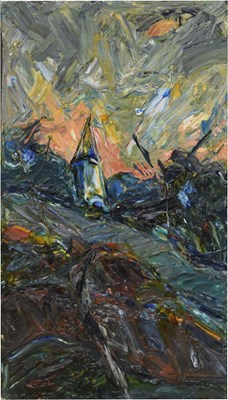 Lot 688 - Barrington Tabb (British, 1934-2022) - Oil on board - 'Church at Sunset'