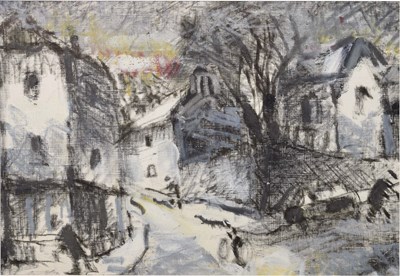 Lot 690 - Barrington Tabb (British, 1934-2022) - Mixed media - Street scene