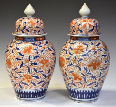 Lot 414 - Pair Japanese Imari jars and covers circa 1900
