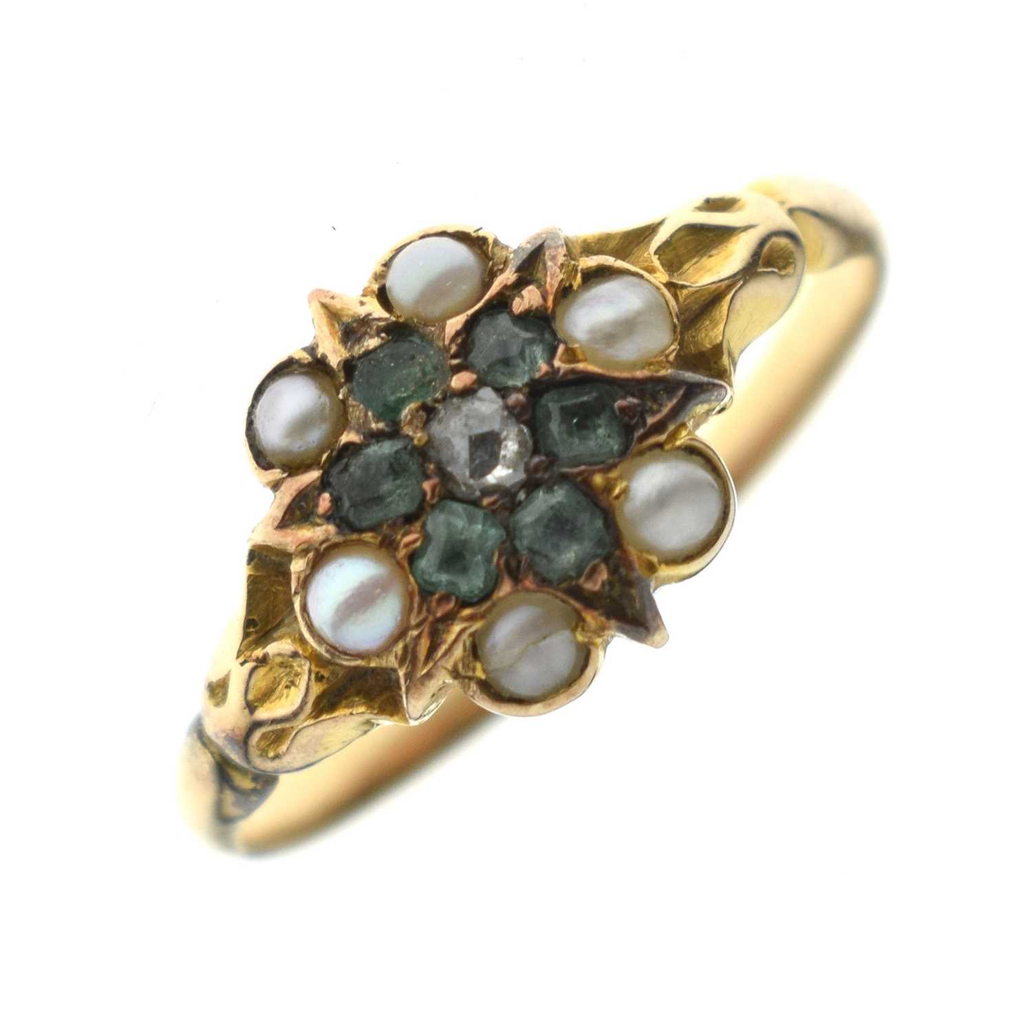 Lot 12 - Early 19th century pearl, diamond and paste yellow metal ring