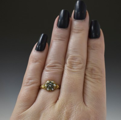 Lot 12 - Early 19th century pearl, diamond and paste yellow metal ring