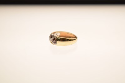 Lot 12 - White, red, yellow and blue diamond 9ct gold boat head ring
