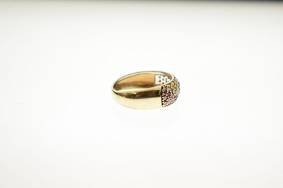 Lot 12 - White, red, yellow and blue diamond 9ct gold boat head ring