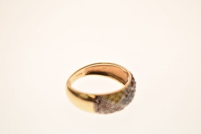 Lot 12 - White, red, yellow and blue diamond 9ct gold boat head ring
