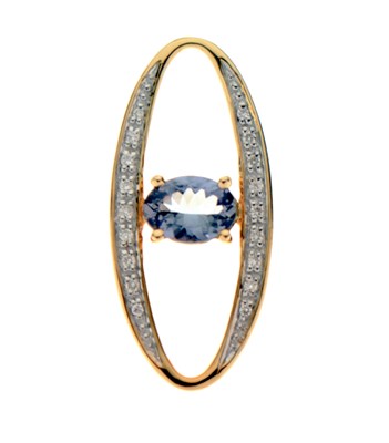 Lot 79 - 'Chameleon' tanzanite and diamond 18ct gold oval pendant