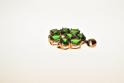 Lot 81 - Russian Diopside and diamond 9ct gold pendant, and similar ear studs