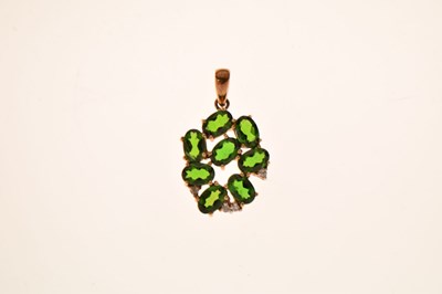 Lot 81 - Russian Diopside and diamond 9ct gold pendant, and similar ear studs