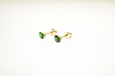 Lot 81 - Russian Diopside and diamond 9ct gold pendant, and similar ear studs