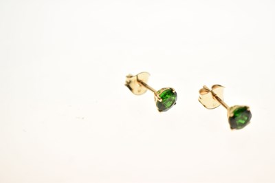 Lot 81 - Russian Diopside and diamond 9ct gold pendant, and similar ear studs