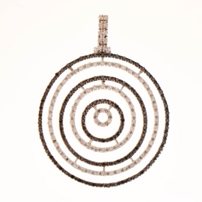 Lot 82 - Black and white diamond and 9ct white gold 'target' pendant
