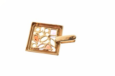 Lot 84 - Square multi stone 9ct gold pendant and pair of small 9ct gold hoop earrings
