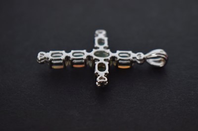 Lot 87 - Opal and 9ct white gold cross pendant
